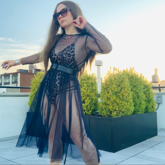 Zara Blue Transparent Tulle Tutu Mesh Midi Dress - Picture 14 of 16